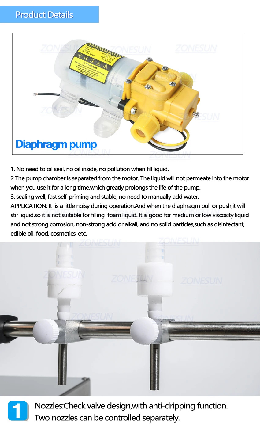 Электрический насос ZONESUN с цифровым управлением, разливочная машина для бутылок, маленькая 0,5-4000 мл для парфюмерной воды, для отжима сока и масла с 2 головками