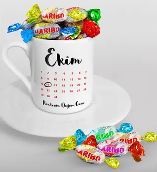 

Personalized Birthday Calendar Turkish coffee Cup and Haribo Candy Gift Seti-2
