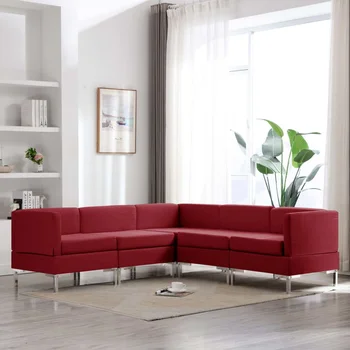 

5 PCs wine red fabric sofa Set sofa