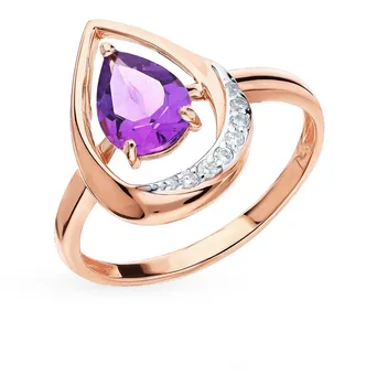 

Gold ring with amethyst and cubic zirconia sunlight sample 585