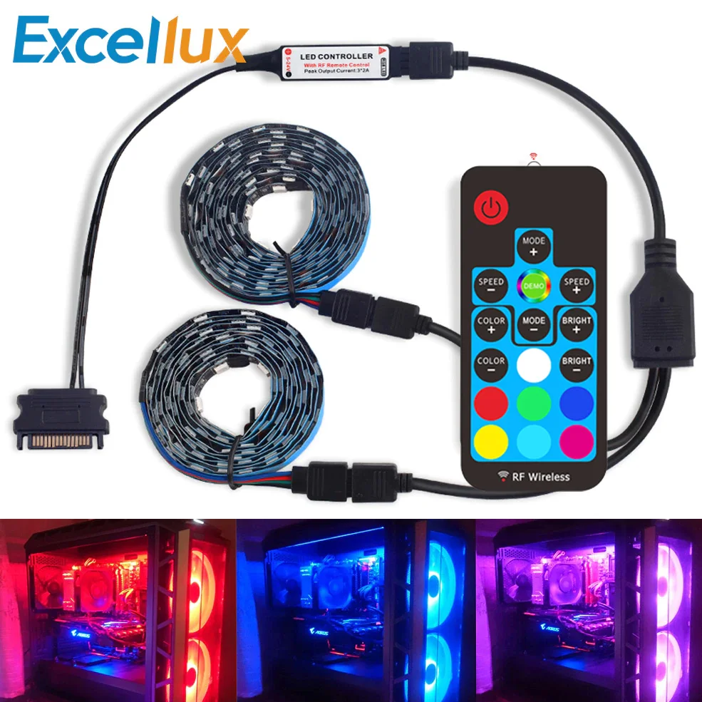 Dc12v Sata 5050 Rgb Led Strip Light For Game Pc Computer Case Rf Remote