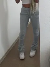 BOOFEENAA-pantalones de chándal de estilo callejero para mujer, pantalón informal con cordón Extra largo apilado, gruesos y cálidos, para invierno, C85-CD57