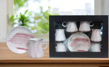 

Marble Pattern Handmade Porcelain Turkish Coffee Cup Set 12 Pieces