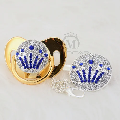 MIYOCAR Золотой Серебряный принцесса bling голубой/розовый корона соска и соска клип набор BPA бесплатно пустышка bling уникальный дизайн ABCG-1 - Цвет: ABCG-8-1  6-18M