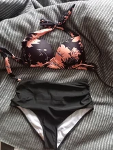 Bikini Big Swimsuits Swimwear Floral Vintage High-Waist Plus-Size Women Female Sexy S-3XL