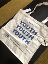 De lona de las mujeres bolsa de compras cartas de juventud imprimir mujer tela de algodón bolsa de hombro bolso Eco bolso reutilizables bolsas de compras