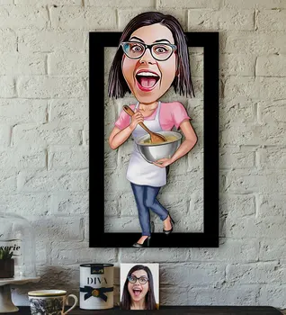

Personalized Housewife Caricature OF 3D Wood Tablo-3 Reliable Quality Custom Design Funny Fun Home Dekarasyon the gift