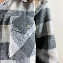 Loose Top Blouses Shirts Grey Plaid Pocket Chic Female Casual Fashion Women Ladies Streetwear