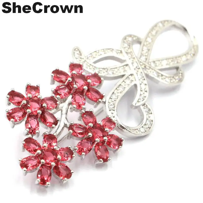 58x25 мм Красивые цветы в форме Raspberry Rhodolite Garnet CZ Свадебная Европейская серебряная брошь