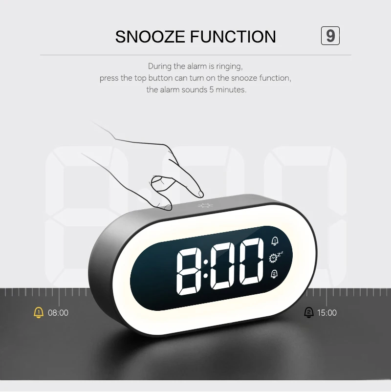 Music LED Digital Alarm Clock Voice Control Night Light