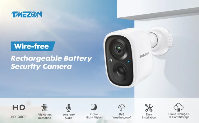 TMEZON-cámara IP inalámbrica de seguridad para interiores y exteriores,  videocámara con batería de 1080P, WIFI, recargable, Audio bidireccional  IP65, resistente a la intemperie - AliExpress