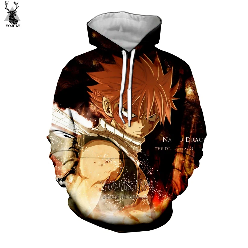 YOJULY 3D ткани с принтом; унисекс; обувь для косплея; аниме «Fairy Tail», «Нацу Драгнил Люси с капюшоном, худи, свитшоты, пуловеры Повседневное уличная A669