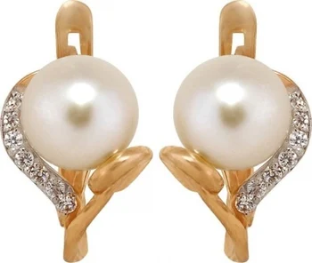 

Примаэксклюзив earrings with pearls and cubic zirconia in red gold