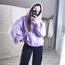 Sweatshirt Female Tracksuit Jacket Drawstring-Sleeve Hoodies Women Simplee Autumn Winter