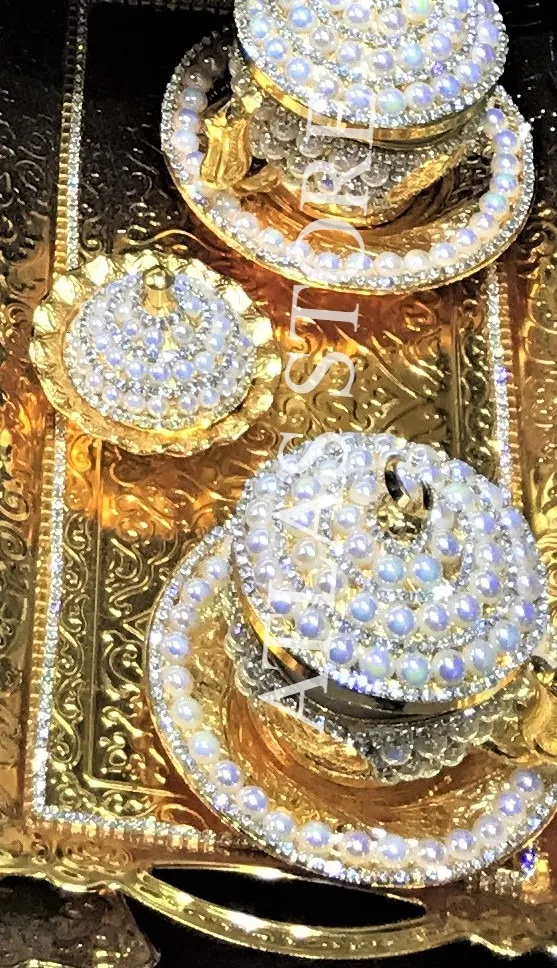 Набор для кофе на 2 человек кристаллы фарфор золотого цвета с крышкой|Кофейные