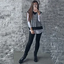 Plaid Sweater Waistcoat Pullovers Female Vest Women Simplee Knitted Black Korean-Style