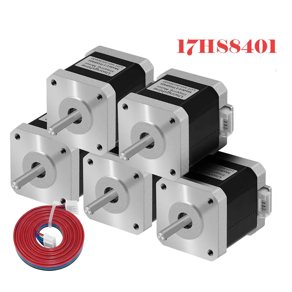 5PCS Nema17 Stepper Motor 48mm 42 Motor Nema 17 motor 42BYGH 1.7A (17HS8401) motor 4-lead for 3D Printer Part CNC XYZ usongshine 1 3 5pcs nema17 stepper motor 42x42x48mm 12v 24v 1 5a 48n cm 17hs8401 2 phase 4 lead for 3d printer cnc engraver