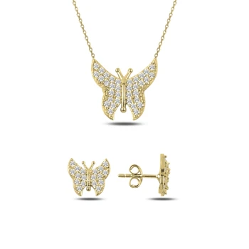 

Kutaydan Zircon Cubic Zirconia Butterfly 925 Sterling Silver Set Made in Turkey