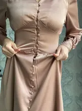 A-Line Dress V-Neck Spring Bishop-Sleeve Satin Simplee Chic Elegant Vintage High-Waist