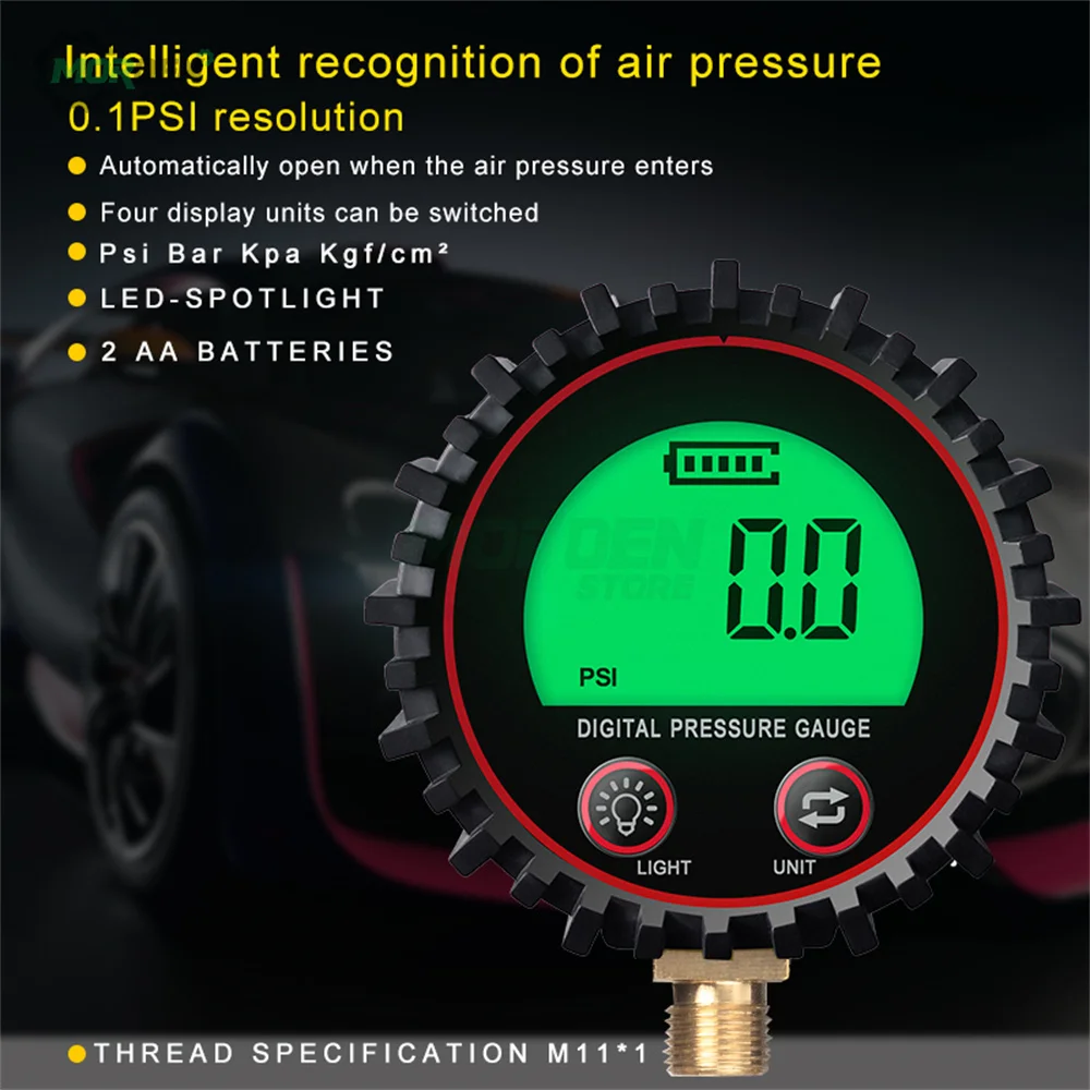 Rang to 255PSI Digital Gas Pressure Gauge with M11 1/4 1/8NPT Screw Thread Connector Rubber Protector For Car Truck Motorcycle pressure gauge fluid pressure gauge