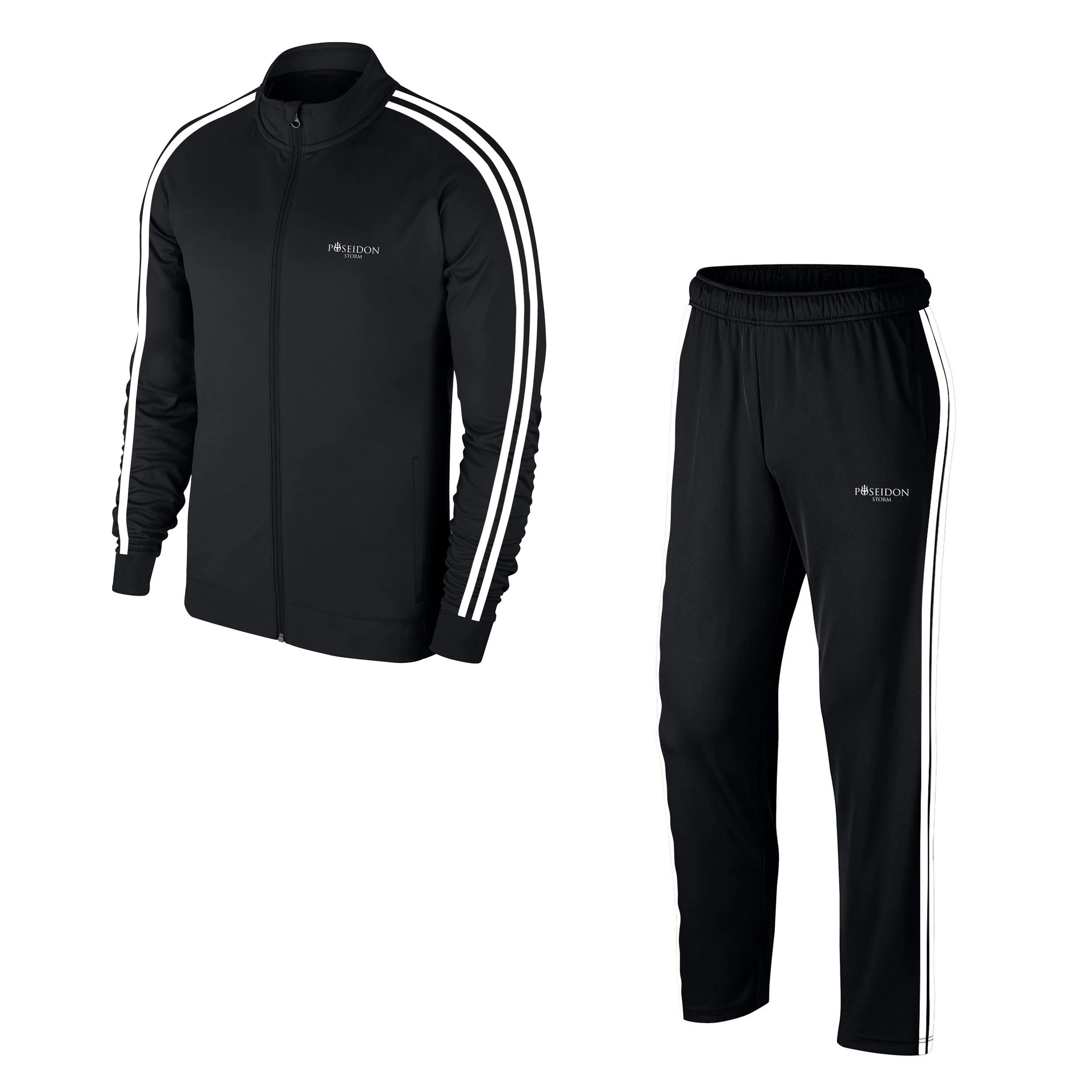 black tracksuit with white stripe