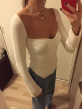 DEAT-ropa de cuello cuadrado de Cachemira para mujer, Jersey elástico de cintura alta, manga larga, sexy, primavera y verano, WK080, 2021