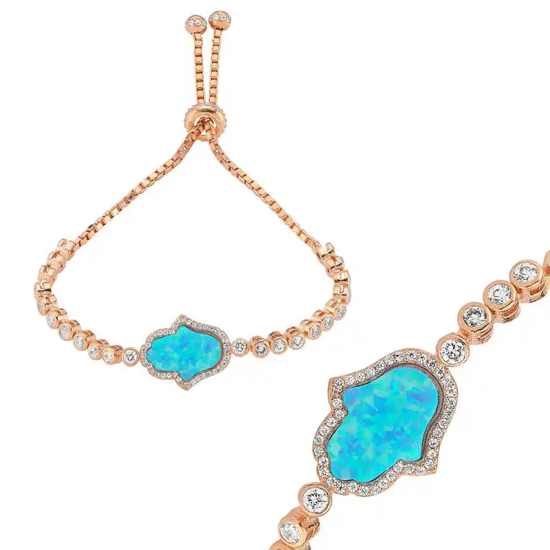 

Armagano 100% 925 Sterling Silver Blue Opal Fatma Hand Lift Bracelet High Quality and Original Women Wrist Straps