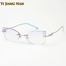 Кошачий глаз, Алмазная огранка, оптические женские серебряные очки, оправа, Алмазная огранка, оттенок, синие линзы, женские очки без оправы, для женщин, UV400, металл