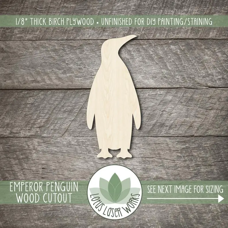 

Wood Emperor Penguin Cutout, Blank Wood Craft Embellishments, Wooden Penguin Shape, Wood Animal Cutouts