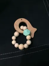 Mordedor de madera orgánico para bebé, mordedor en forma de Animal Natural, juguete de dentición, cuentas de silicona, regalo para bebé recién nacido, 2 uds.