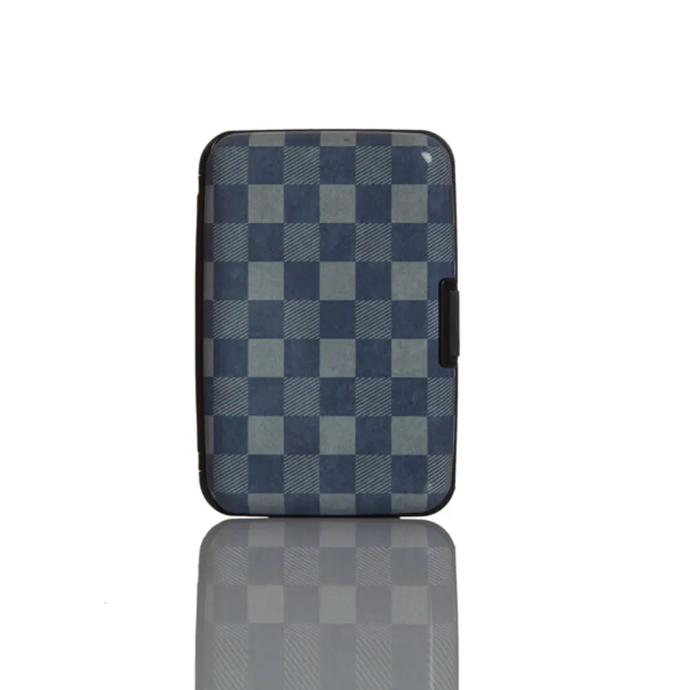

Biggdesign Metal Lid Business Card Holder, 6 Different Sections, Security Lock, Checkered Patterned Design