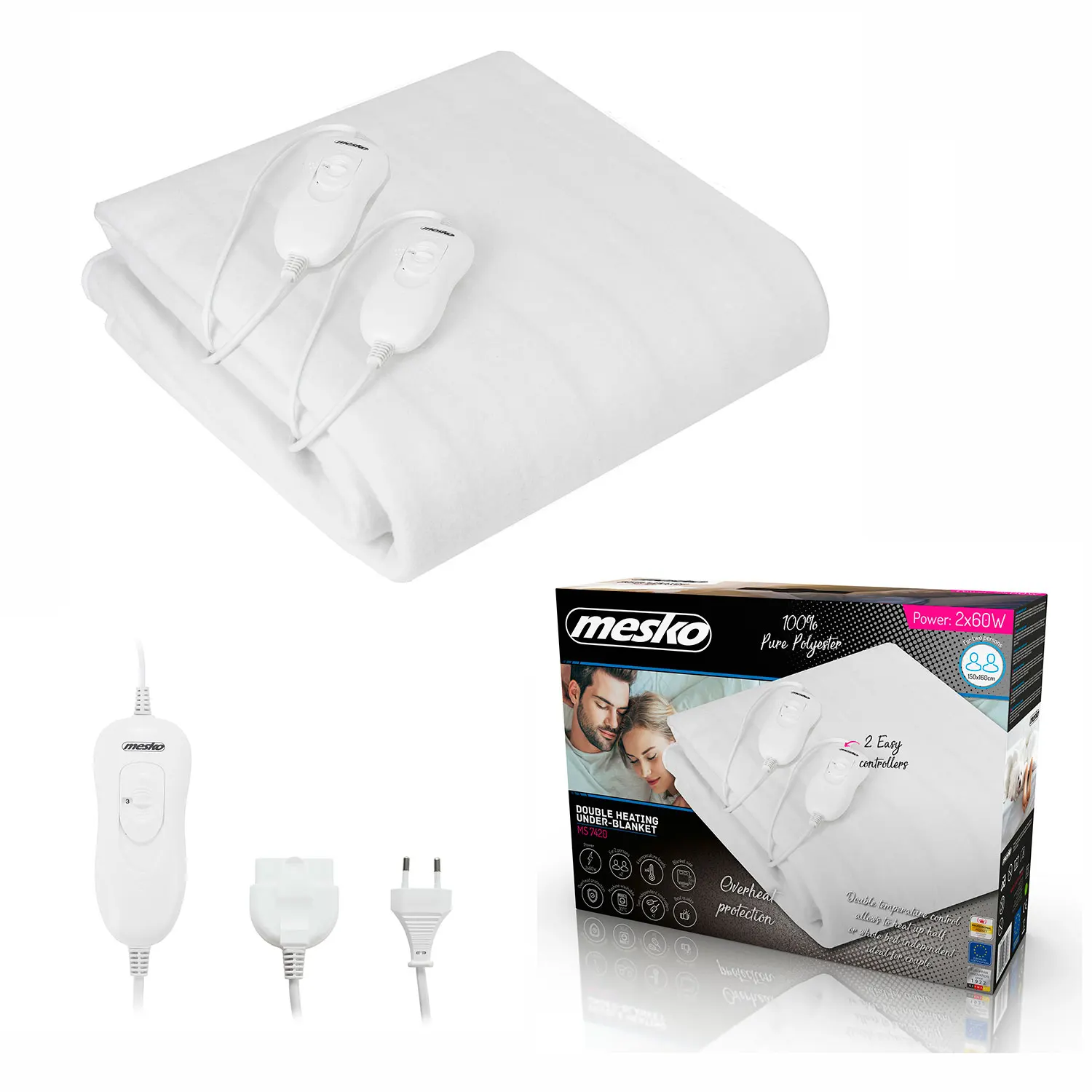  Mesko MS7420 Heated bed s Electric Double 150x160cm double bed 3 NIV. Temperature Timer Washable 12