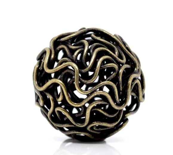 Spacer Beads Doreen Box Copper Round Antique Bronze Flower Pattern Hollow 17mm x 16mm For DIY Jewelry Making Hole:2mm 5PCs