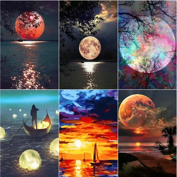 

40x50cm DIY Framed Oil Painting Moon Scenery Pictures Painting Canvas Painting For Living Room Wall Art Home Decor