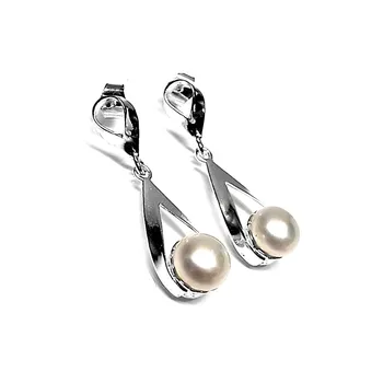 

Sterling silver earrings 925m long pearl button two bodies [AB1203]