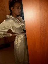 A-Line Dress V-Neck Spring Bishop-Sleeve Satin Simplee Chic Elegant Vintage High-Waist