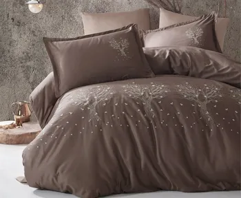 

Satin Multicolored 100% Cotton Embroidery Double King Queen Duvet Cover Set ZEPLİN V1 KAHVE