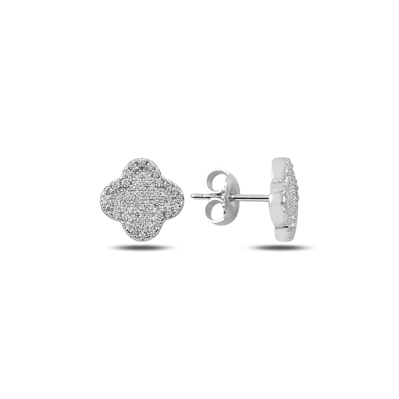 

Silver 925 Sterling Zircon Cubic Zirconia Clover Earrings