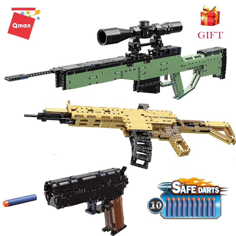 

QMAN Power Guns that shoot Desert Eagle Rifle Boy Battle Game Assembling Building Block Technic Educational Toys for children