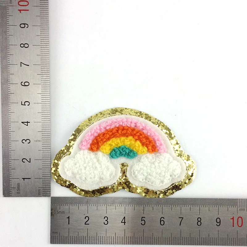 2022 New 3D Colorful Castle Bow Chenille Embroidered Patches Iron on Embroidery Sewing On Badges Children kids Clothing Stickers 