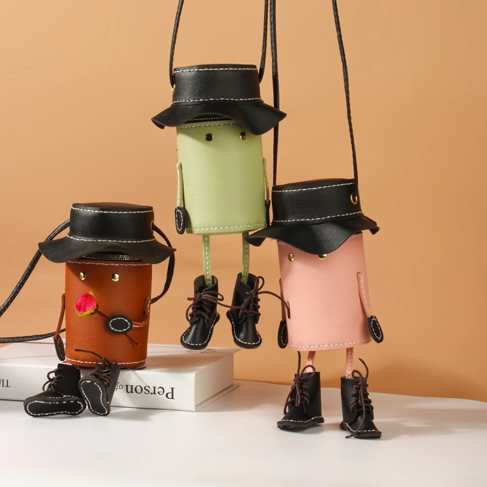 

2022 New DIY Material Bags Zipper PU Leather Hand-woven Hat Mr. Ins All-match Cute Cylinder Gift Woman Oblique Shoulder Bag