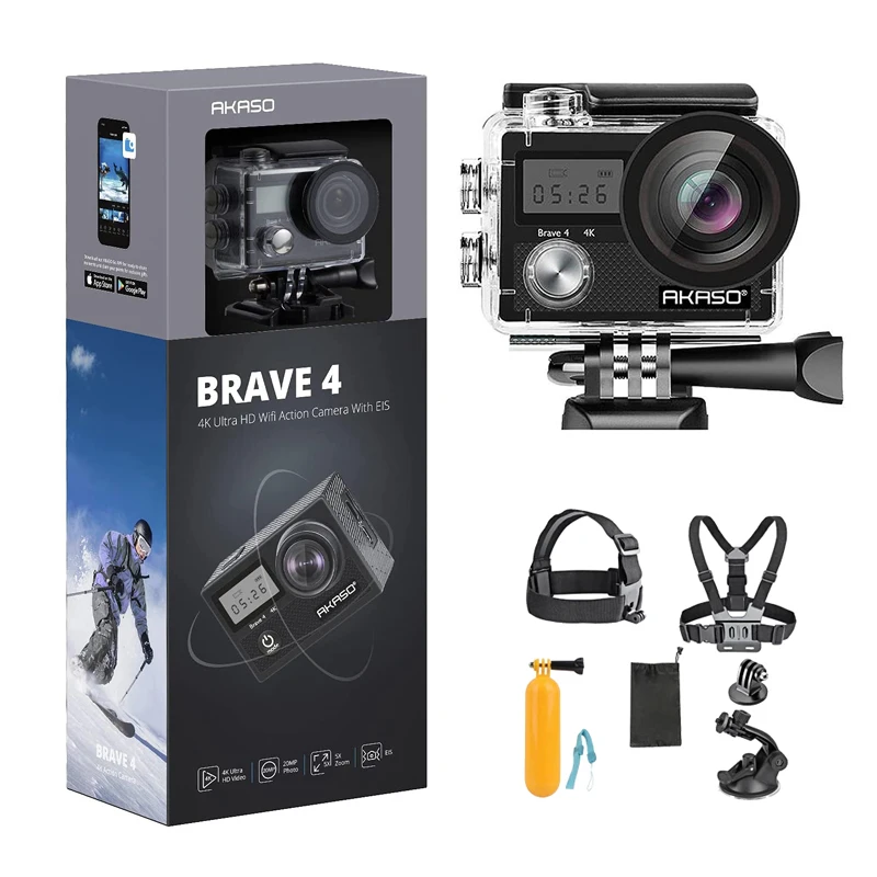 AKASO Brave 4 Action camera Ultra HD 4K WiFi 2.0" 170D 20MP Underwater Waterproof Helmet Cam Camera 4k Sports Camera in Store 