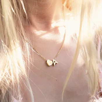 

Stainless Steel Letter Pendant Necklaces With Heart Tiny Dainty Initial Necklace For Women Charm Chain Jewelry Gift Necklace