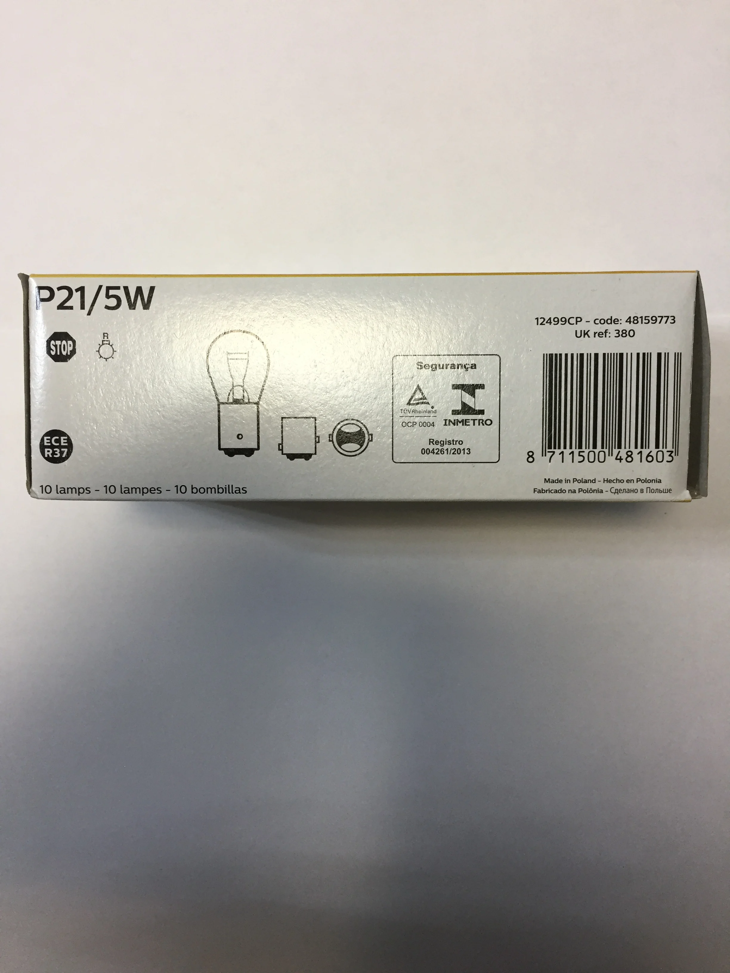 10 шт лампа сигнальная 12v 21/5w P21/5W BAY15d двухконтактная Philips Vision Standart 12499CP