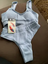 Bikini acanalado de cintura alta para mujer, bañador Sexy en 5 colores, conjunto de Bikini de dos piezas, traje de baño, ropa de baño V1946G 2021