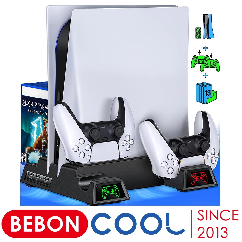 For PS5 Dual Controller Charger Vertical Console Cooling Stand With Fan Fast Charging Station For SONY Playstation 5 Digital/UHD - ANKUX Tech Co., Ltd