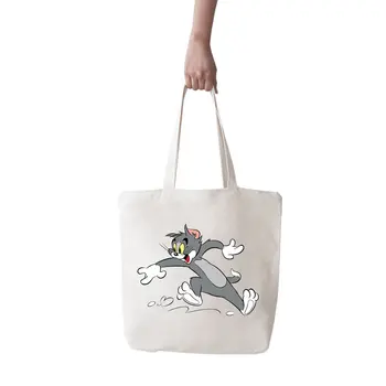 

Angemiel Bag Big Tom and Jerry Running Fun Tom Shopping Beach Tote Bag