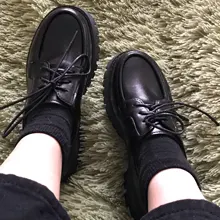 Zapatos de cuero pequeños británico para mujer, tacones de plataforma sexys, de suela gruesa Retro, con cordones, para otoño, 2021