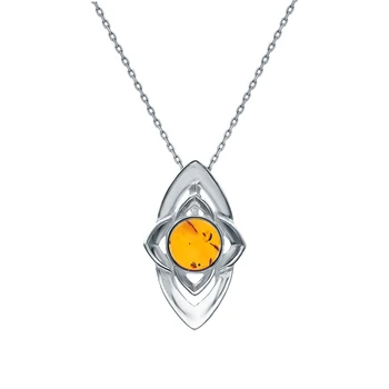 

Silver Pendant with amber sunlight sample 925