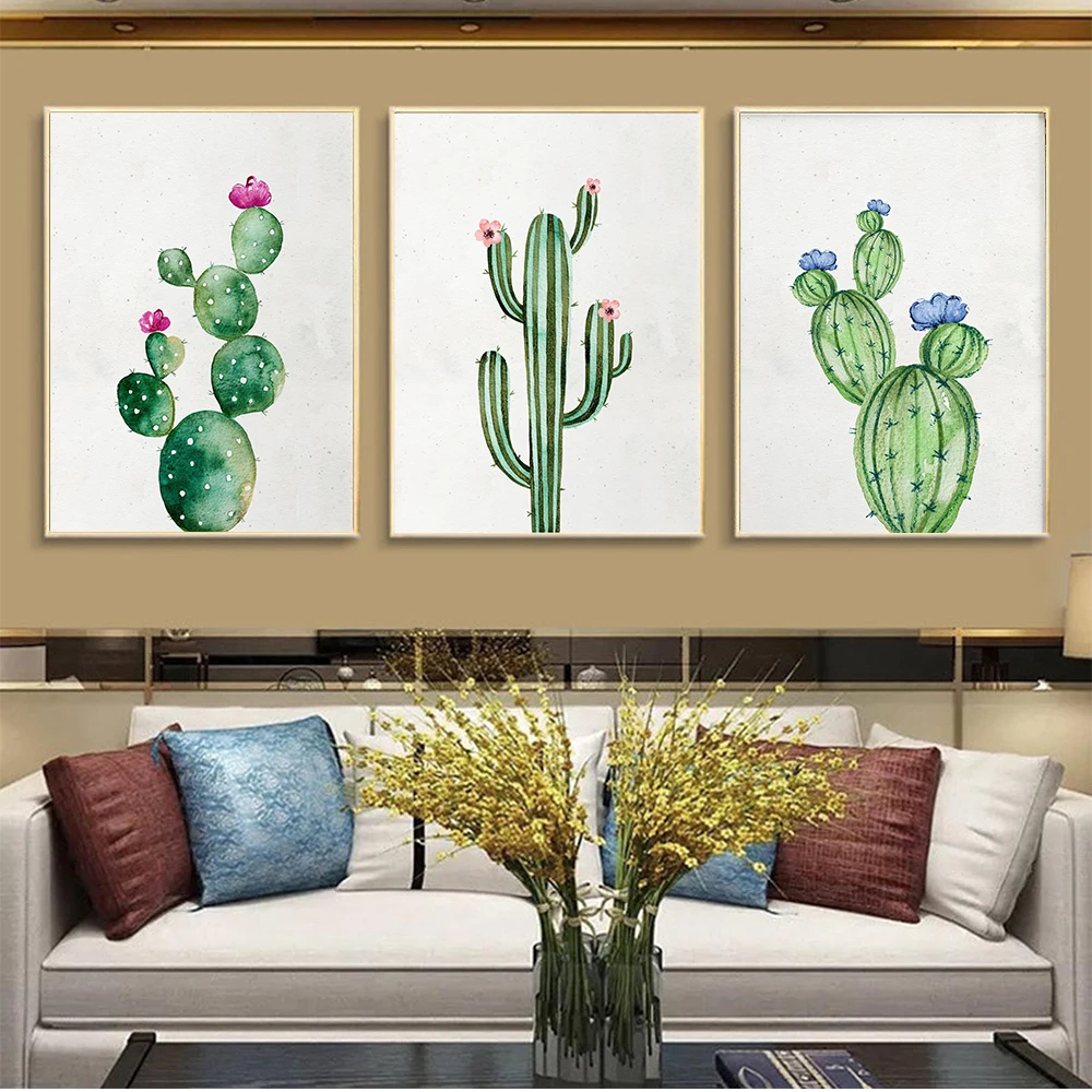 Watercolor cactus Gallery Wall for Bedroom Prints Pictures Flower For Living Room ，Kitchen Room Decoration  Home Decor